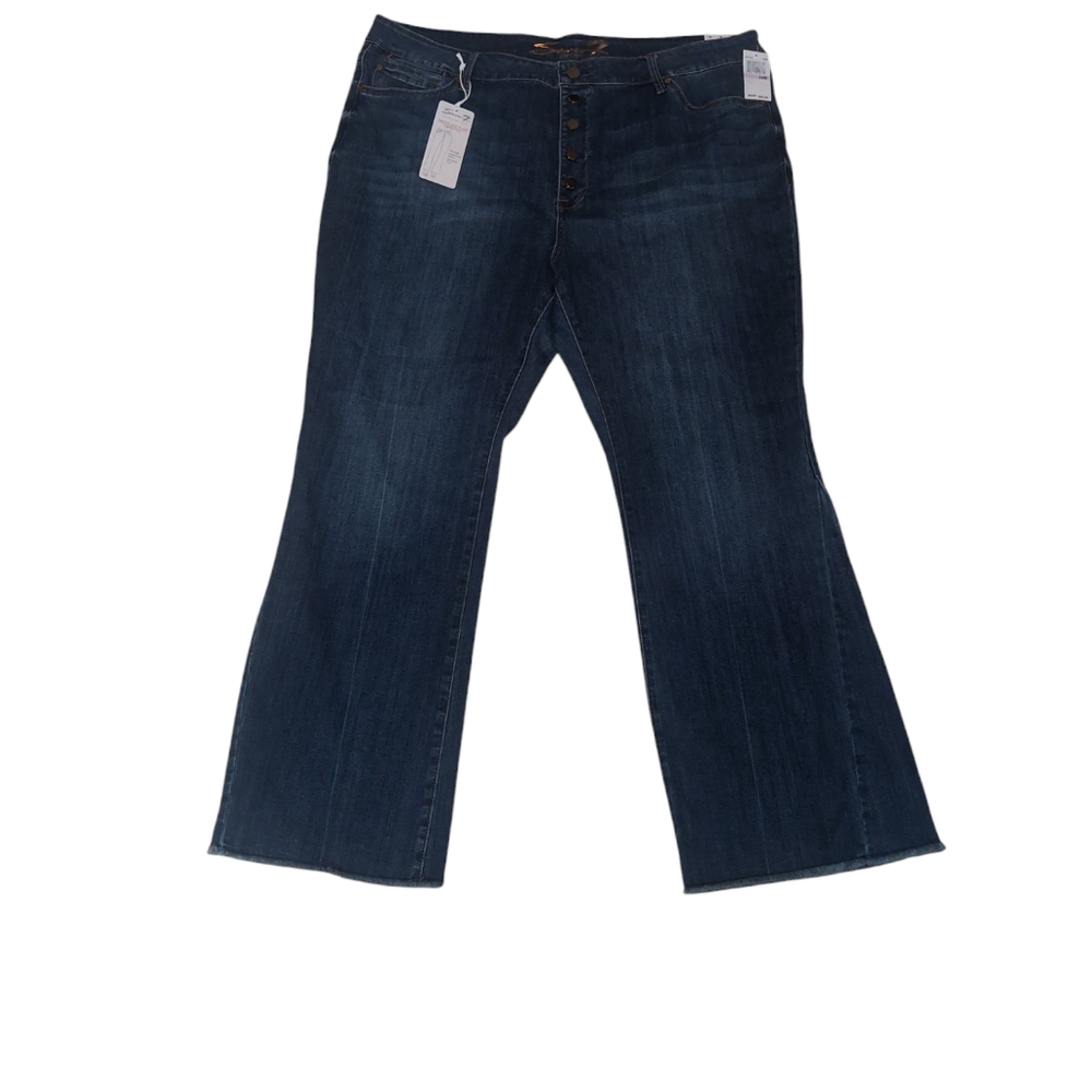 Blue Flare Wide Leg Jeans with Dark Indigo Wash 22 Plus